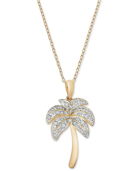 Macy's diamond Palm Tree Pendant Necklace in 18k Gold over Sterling Silver and Sterling Silver (1/10 ct. t.w.)