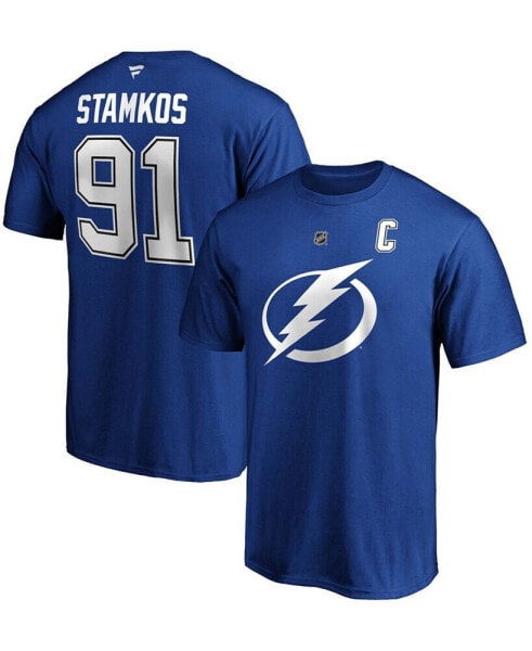 Men's Steven Stamkos Blue Tampa Bay Lightning Team Authentic Stack Name and Number T-shirt