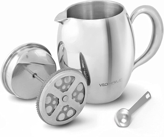 VeoHome French Press Coffee Maker Coffee Pot Unbreakable and Keeps Your Coffee Warm for a Long Time Thanks to the Double Sleeve (0.75 Litres)