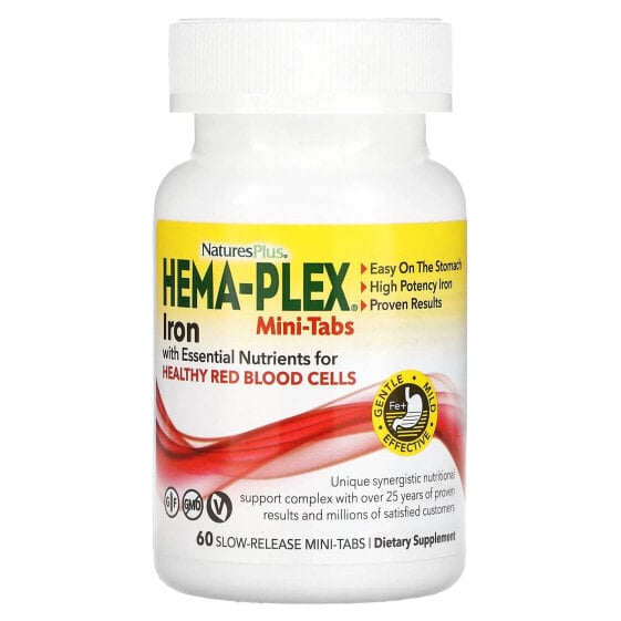 Витамины и минералы NaturesPlus Hema-Plex, Железо с необходимыми питательными веществами для здоровых красных кровяных клеток, 60 таблеток с медленным высвобождением