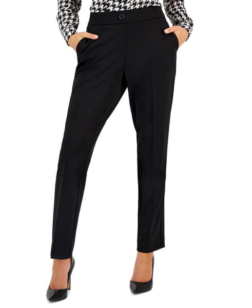 Petite Faux-Fly Pull-On Straight Leg Pants