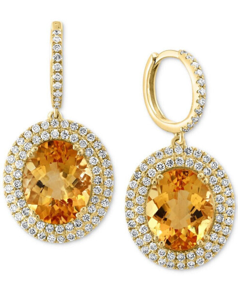 EFFY® Citrine (6-1/3 ct. t.w.) & Diamond (1-1/20 ct. t.w.) Halo Dangle Hoop Drop Earrings in 14k Gold