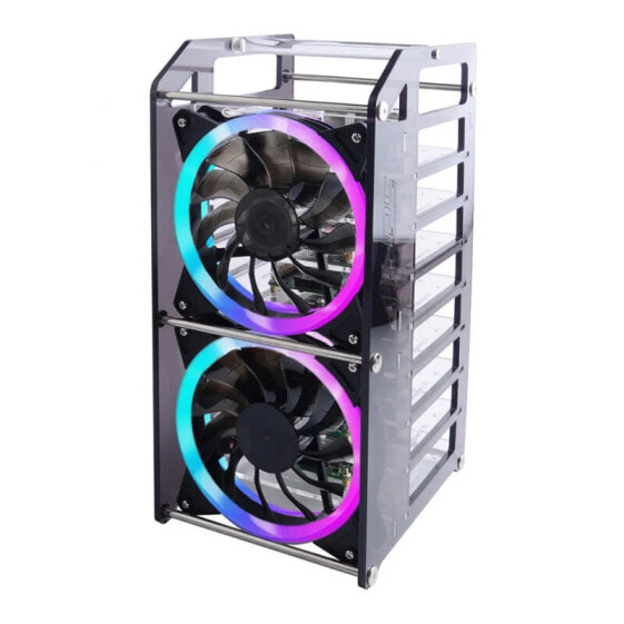 Case for Raspberry Pi and Jetson Nano with RGB fans for cluster and NAS - 8 layers - Rack Tower Pro