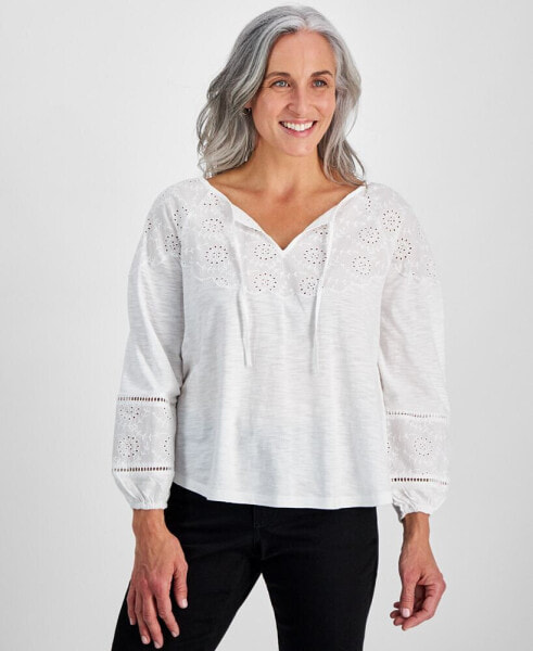 Petite Eyelet Embroidered Top, Created for Macy's