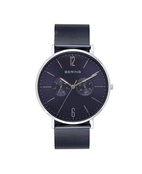 Men's Multi-Function Blue Stainless Steel Mesh Bracelet Watch 40mm