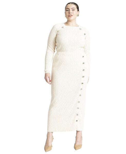 Макси юбка-свитер от ELOQUII, с пуговичной застежкой - размер 14/16, цвет молочный.