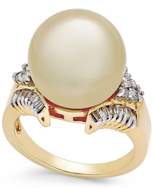 Cultured Golden South Sea Pearl (13mm) and Diamond (1/2 ct. t.w.) Statement Ring in 14k Gold