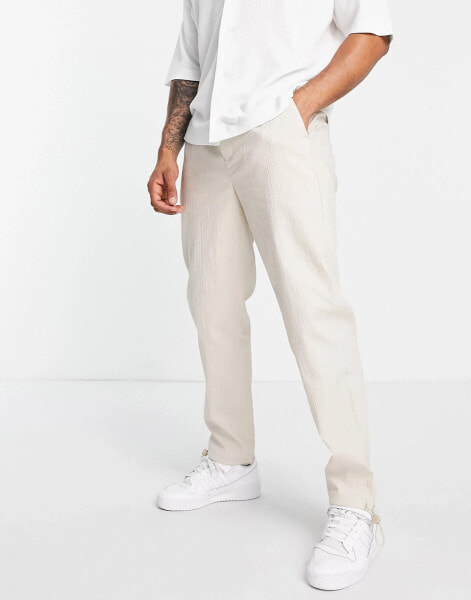 Topman straight lightly ribbed trousers in stone