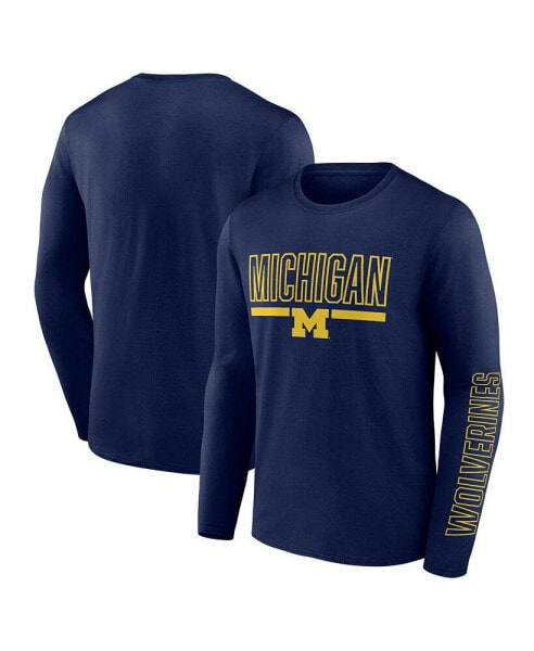 Men's Navy Michigan Wolverines Big and Tall Two-Hit Graphic Long Sleeve T-shirt