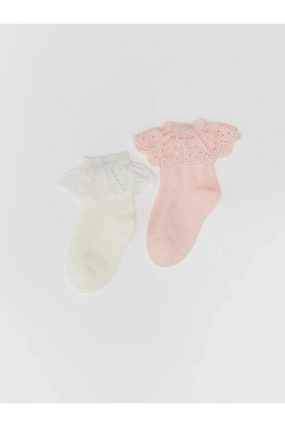 LCW baby Dantel Detaylı Kız Bebek Soket Çorap 2'li