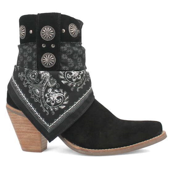 Dingo Bandida Paisley Studded Round Toe Cowboy Booties Womens Black Casual Boots