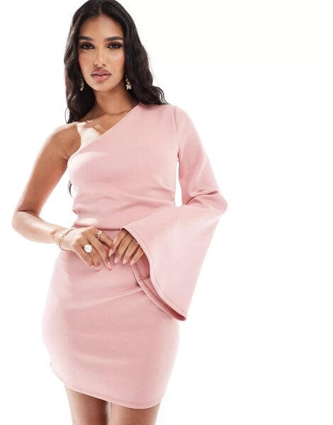 ASOS DESIGN scuba mini dress with flare sleeve in rose pink