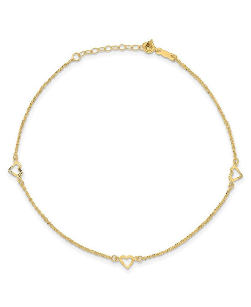 Diamond-Cut Heart Anklet with 1" ext. in 14k Yellow Gold