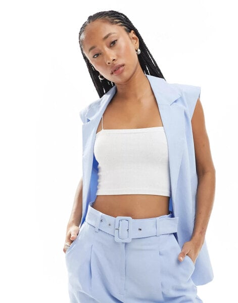 ASOS DESIGN sleeveless tailored blazer with linen in light blue