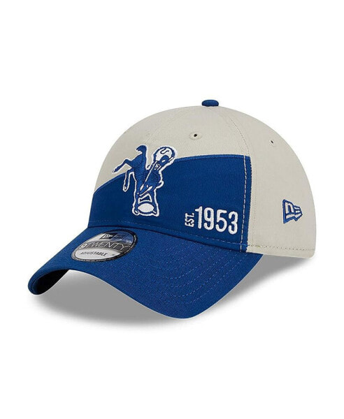 Men's Cream, Royal Indianapolis Colts 2023 Sideline Historic 9TWENTY Adjustable Hat