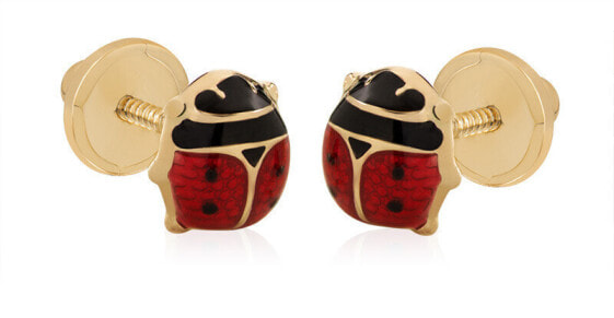 Beautiful yellow gold earrings Ladybugs 14/118.401/17