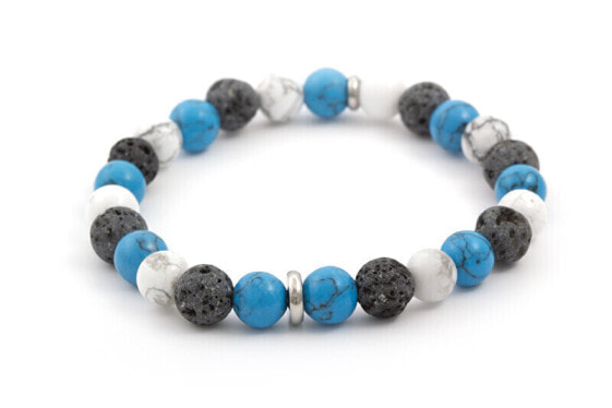 Bead bracelet made of howlite and lava stone MINK66