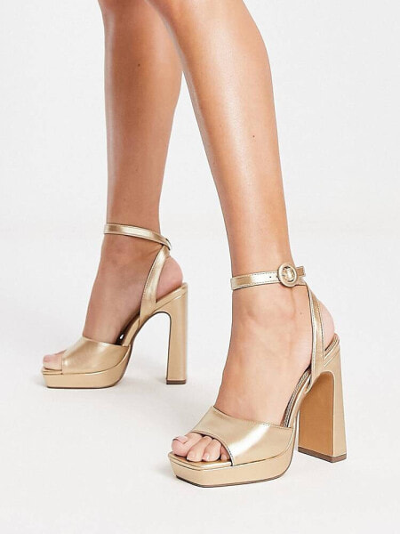 Pimkie buckle detail high heeled sandals in Gold
