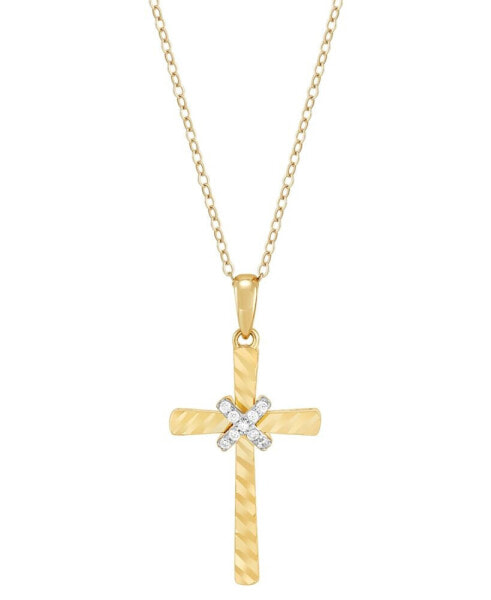 Diamond Accent Cross Pendant Necklace in 14k Gold-Plated Sterling Silver, 16" + 2" extender