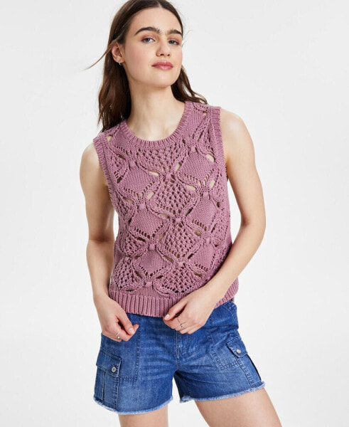 Women's Diamond Crochet Cotton Sweater Vest