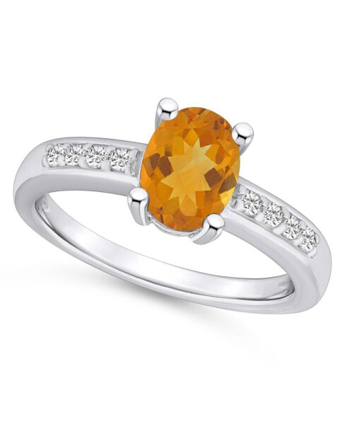 Citrine and Diamond Ring (1- 1/5 ct.t.w and 1/8 ct.t.w) 14K White Gold