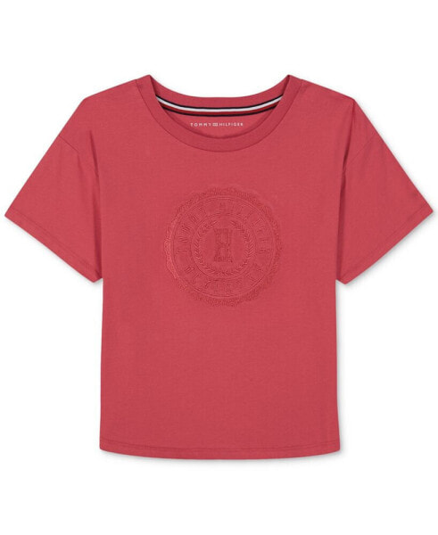 Big Girls Embroidered Crest Short-Sleeve Boxy T-Shirt