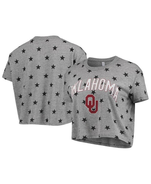 Women's Heathered Gray Oklahoma Sooners Headliner Stars Cropped Tri-Blend T-shirt