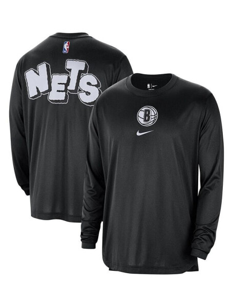 Men's Black Distressed Brooklyn Nets 2023/24 City Edition Authentic Pregame Performance Long Sleeve Shooting T-shirt