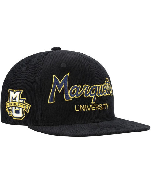 Big Boys Black Marquette Golden Eagles Corduroy Script Snapback Hat