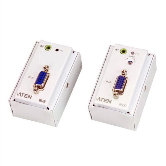 ATEN VGA/Audio Over Cat5 Extender With MK - 1920 x 1200 pixels - AV transmitter & receiver - 150 m - Wired - White