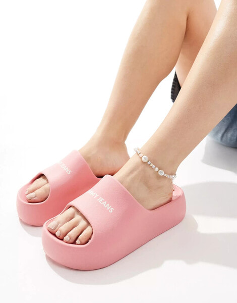 Tommy Jeans chunky flatform sliders in pink