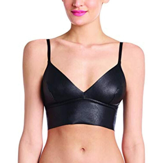 commando Women's Faux Leather Long Line Bralette, Black, Small