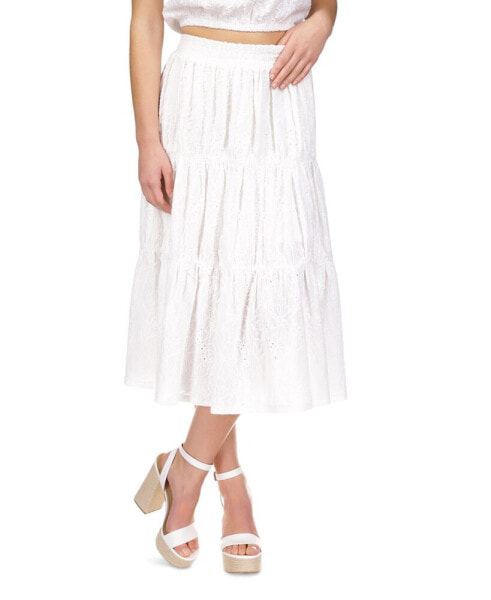 Women's Ruffled Tiered Eyelet Midi Skirt