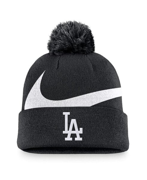 Men's Black Los Angeles Dodgers Swoosh Peak Cuffed Knit Hat with Pom