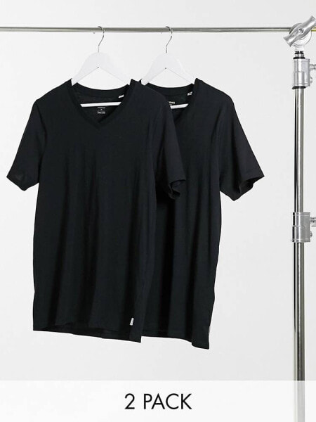 Jack & Jones Essentials 2 pack slim fit v-neck t-shirt in black