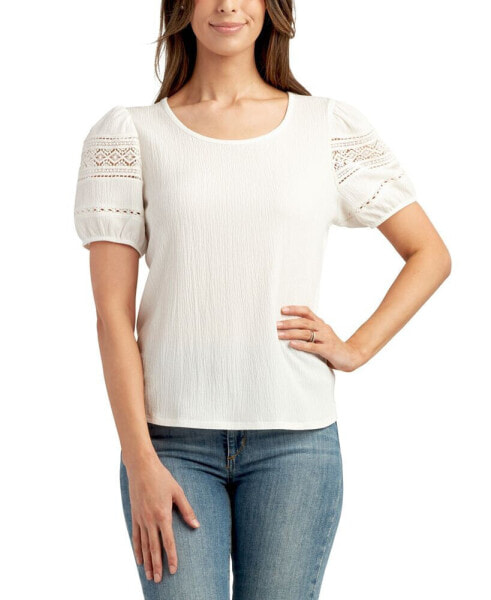 Juniors' Puff-Sleeve Textured Knit Top