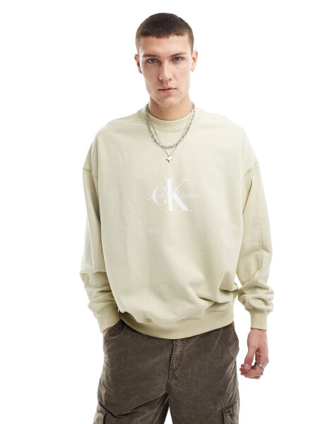 Calvin Klein Jeans archival monologo crew neck sweatshirt in beige