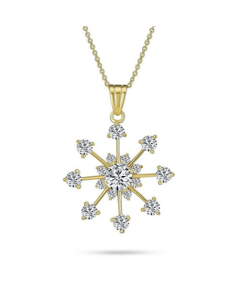 Bling Jewelry fashion Cubic Zirconia Christmas CZ Holiday Party Snowflake Pendant Necklace For Women For Teen 14K Gold Plated Brass