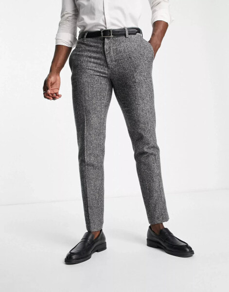 River Island textured slim suit trousers in grey check