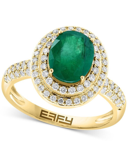 EFFY® Emerald (1-1/2 ct. t.w.) & Diamond (1/2 ct. t.w.) Double Halo Ring in 14k Gold