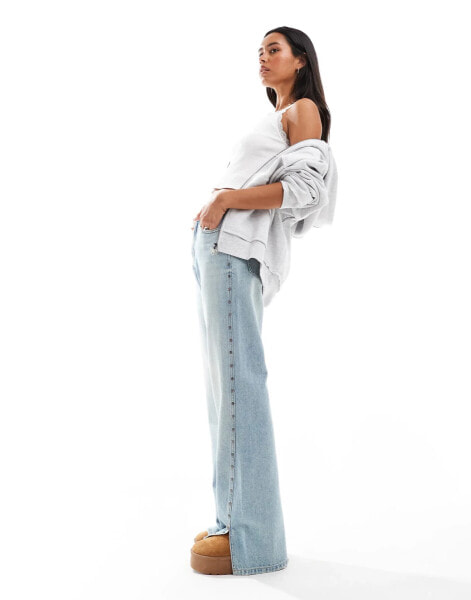 Stradivarius straight leg jeans with studs in light blue