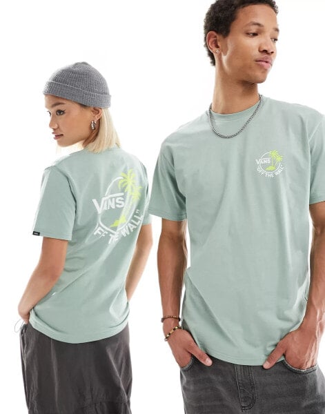 Vans classic mini dual palm back print t-shirt in light green