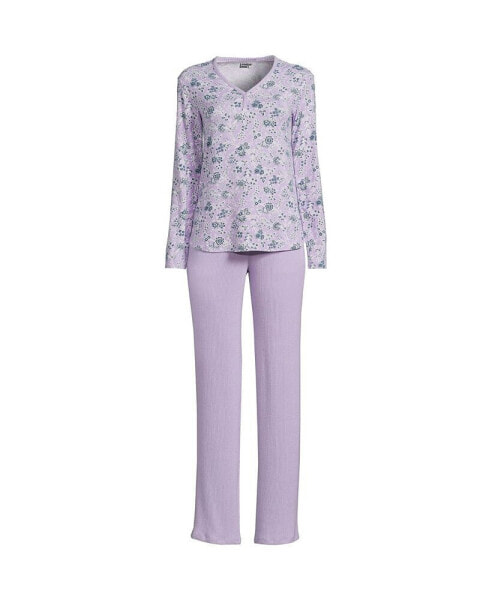Women's Plus Size Cozy 2 Piece Pajama Set - Long Sleeve Top and Pants