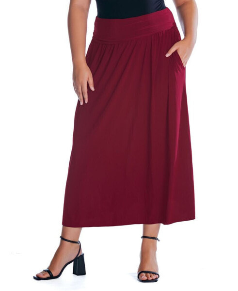 Plus Size Foldover Maxi Skirt With Pockets