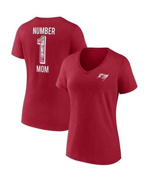 Women's Red Tampa Bay Buccaneers Team Mother's Day V-Neck T-shirt