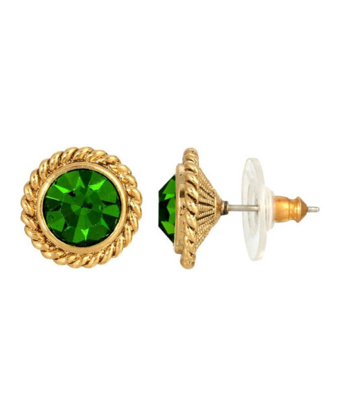 Women's 14K Gold-tone Green Round Button Stud Earrings