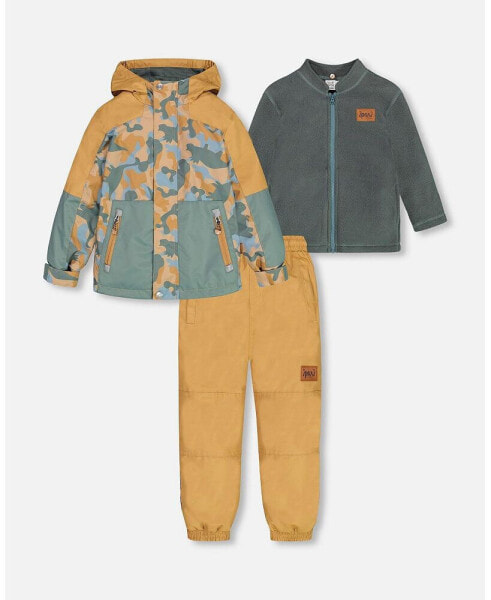 Boy Printed 3 In 1 Mid Season Set Beige And Camo Dinos - Child