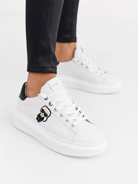 Karl Lagerfeld Kapri Ikonic white leather platform sole trainers with black trim