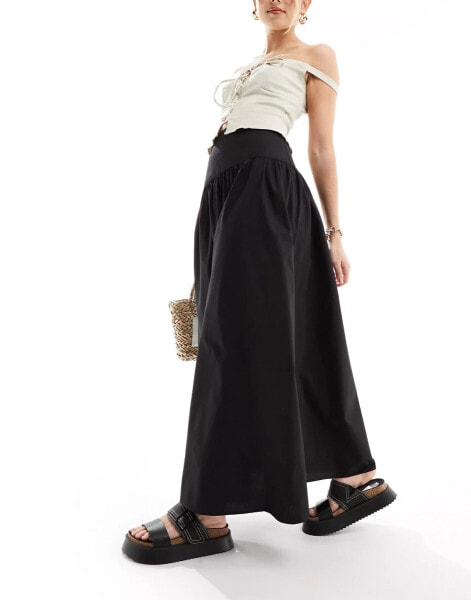 ASOS DESIGN dropped waist cotton poplin maxi skirt in black