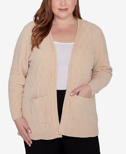 Plus Size Classic Chenille Cardigan With Pockets